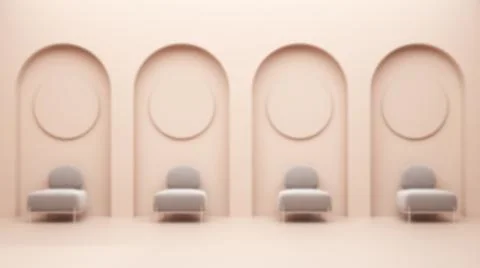 Blurred background, metaphysical abstract interior design. Flat living room,  Illustrazione stock