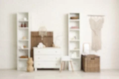 Blurred background of modern minimalist interior design with white furniture  Stock Photos