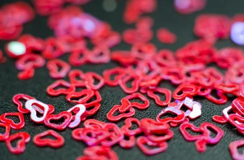 Blurred background of multicolored hearts with selective focus Stock Photos