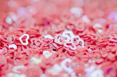 Blurred background of multicolored hearts with selective focus Stock Photos