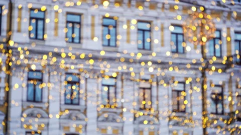 Blurred background of new year and christmas decorations with yellow garland Stock Footage 167762816