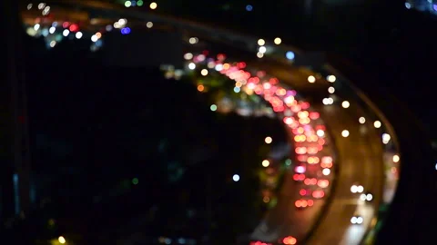 Blurred background night city bokeh car drive on road in nightlife Video stock 248418955