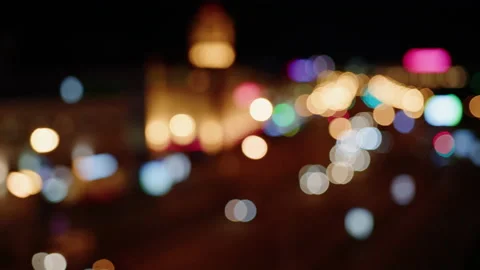 Blurred background of the night metropolis. View from the balcony Stock Footage 234263774