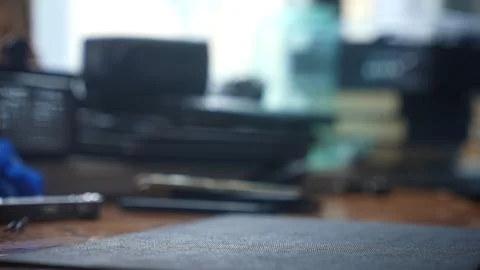 Blurred Background with Office or Workshop Desk Items in Focus Stock Photos