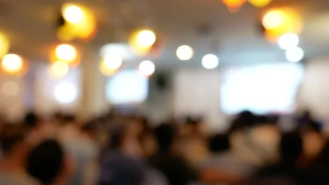 Blurred background people join seminar business event in auditorium hall convent Vídeo Stock 255540906