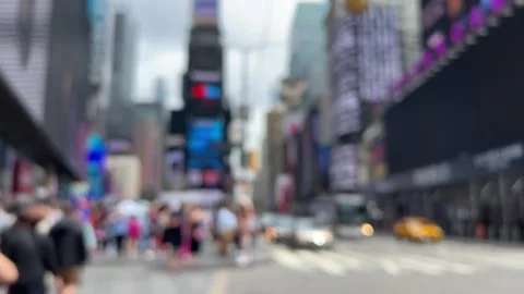 Blurred background, people walking at times square in New York, America Stock Footage 260243431