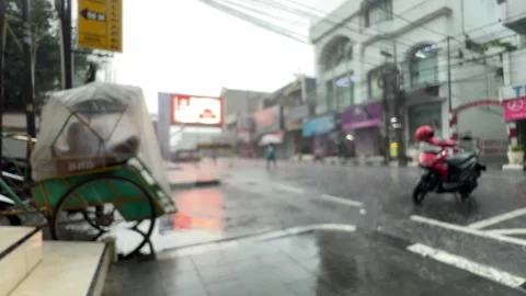 Blurred Background of Rainy Town Streets Stock Footage 308288875