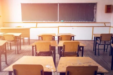 Blurred background of school classroom. Stock Photos