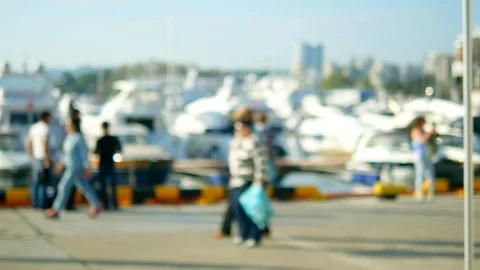 Blurred background. seaport with white masts of yachts and ships at sea Stock-Footage 107394846
