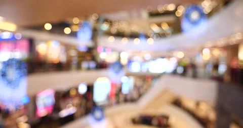 Blurred background shopping mall light bokeh business event in retail store. Blu Video stock 164216131