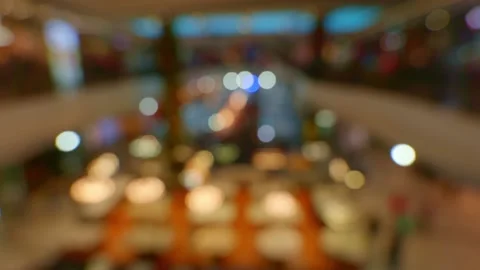 Blurred background in a shopping mall, light from incandescent lamps creates Stock Footage 200470001