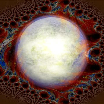 Blurred background with some planet and strange fractal clouds Stock Illustration