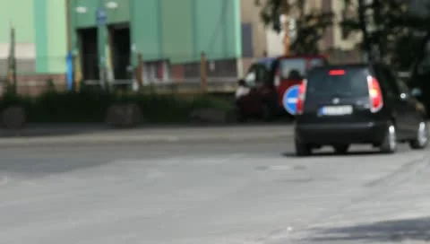 Blurred background traffic in germany with a car waiting to join Stock Footage 11274058