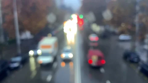 Blurred background. Traffic jam on roadway. Red and white bokeh lights Stock Footage 306261762
