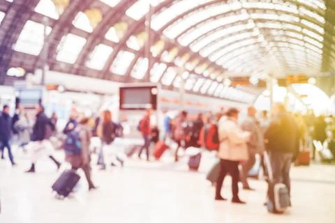 Blurred background of the train station. Stock Photos