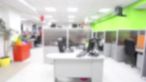 Blurred background, View around a stylish contemporary white office space with Stock Footage 83732124