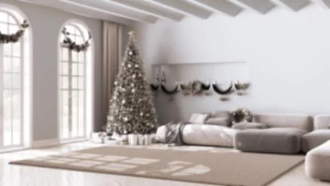 Blurred background, winter, Christmas, New Year interior design in minimal .. Stock Illustration