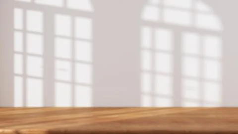 Blurred background, wooden table with white white stucco wall background wi.. Stock Illustration