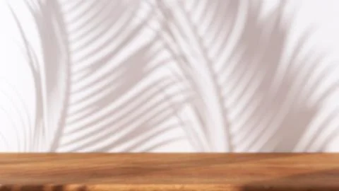 Blurred background, wooden table with white stucco wall background with lig.. Stock Illustration