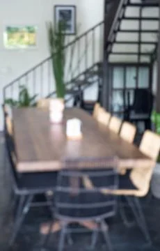 Blurred background of working place in coffee cafe Stock Photos