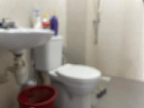 Blurred Bathroom Interior with Sink and Toilet. Stock Photos