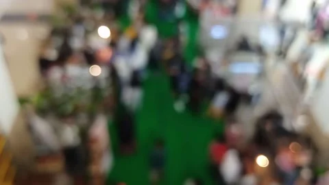 Blurred bokeh defocused background of center hall expo exhibition hall Stock Footage 147110897