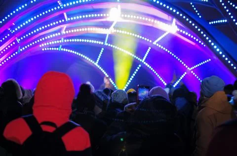 Blurred bokeh Light on a dark background. Stock Photos