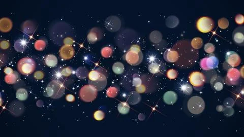 Blurred bokeh lights on a black background. Glowing light bokeh , confetti and Stock Illustration