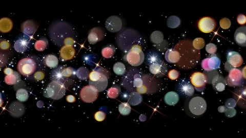 Blurred bokeh lights on a black background. Glowing light bokeh , confetti and Stock Illustration