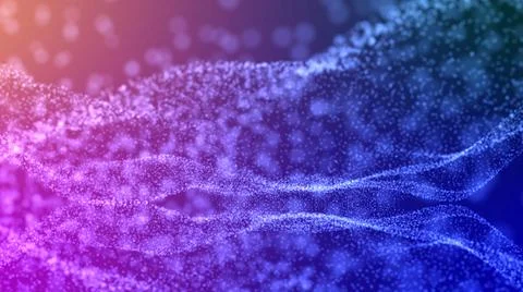 Blurred bokeh waves particles. violet-blue gradient on a dark background Stock Photos