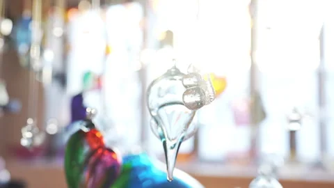 Blurred bright interior background of an artisan glass sculpture workshop with Stock Footage 339377688