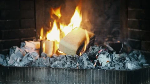 Blurred burning Fire In The Fireplace Stock Footage 130872339