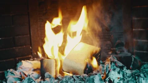 Blurred burning Fire In The Fireplace Stock Footage 130875349