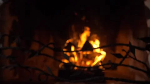 Blurred burning fire in the fireplace. Stock Footage 144988020