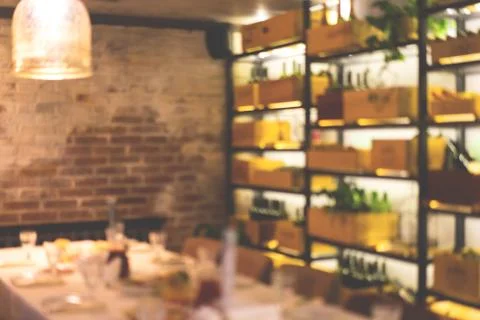 Blurred cafe background with served festive table Stock Photos