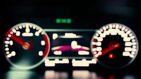 Blurred car dashboard. Car tachometer and moving pointer 스톡 동영상 265841036