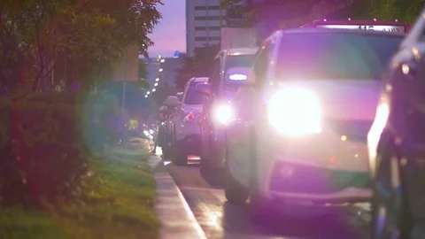 Blurred car lights of traffic jam in night city, Bangkok. Stock Footage 76345064