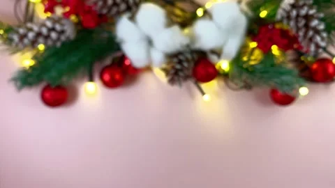 Blurred Christmas composition with garlands and Christmas tree branches Stock Footage 253664592