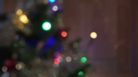 Blurred Christmas Tree with Colourful Lights. Bokeh Stock Footage 83877275