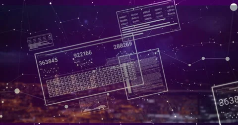 Blurred cityscape starting panels fading hovering while grid cycling data 動画素材 309683029