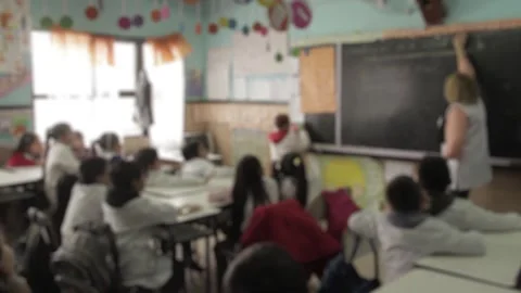 Blurred Classroom Background Of Argentine School With Students And Teacher Stock Footage 345062889