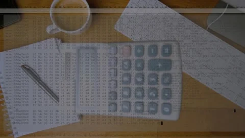 Blurred closeup resolving, calculator sliding and settling, showing pad, slip, Stock Footage 329750061