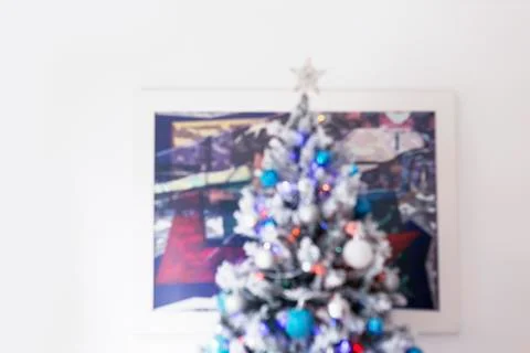 Blurred cold colored christmas tree with lights Stock Photos
