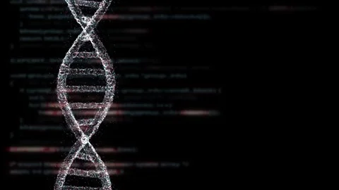 Blurred computer code with dna chain on black background 스톡 동영상 344144051