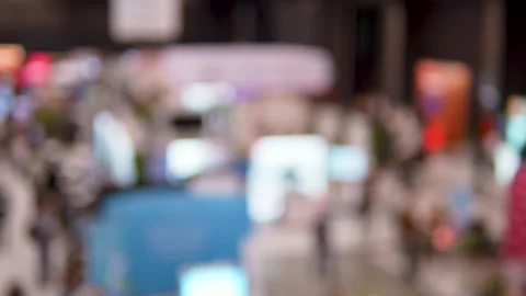Blurred Crowd At Modern Tech Conference And Startup Expo Stock Footage 338010075