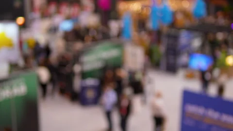 Blurred Crowd Of People At Tech Conference And Startup Exhibition Stock Footage 338008519