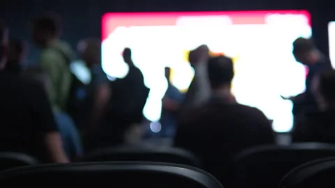 Blurred Crowd Of People At Tech Conference Seminar Or Startup Event Stock Footage 338008559