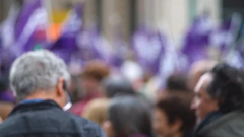 Blurred crowd of protester marching on the street. Stock Footage 127168049