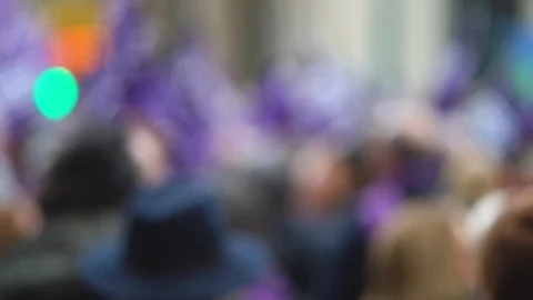 Blurred crowd of protester marching on the street. Spain feminist. Stock Footage 127168064
