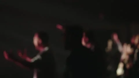 Blurred Crowd Raising Hands at Live Music Worship Concert for Young Adults Stock Footage 237107259